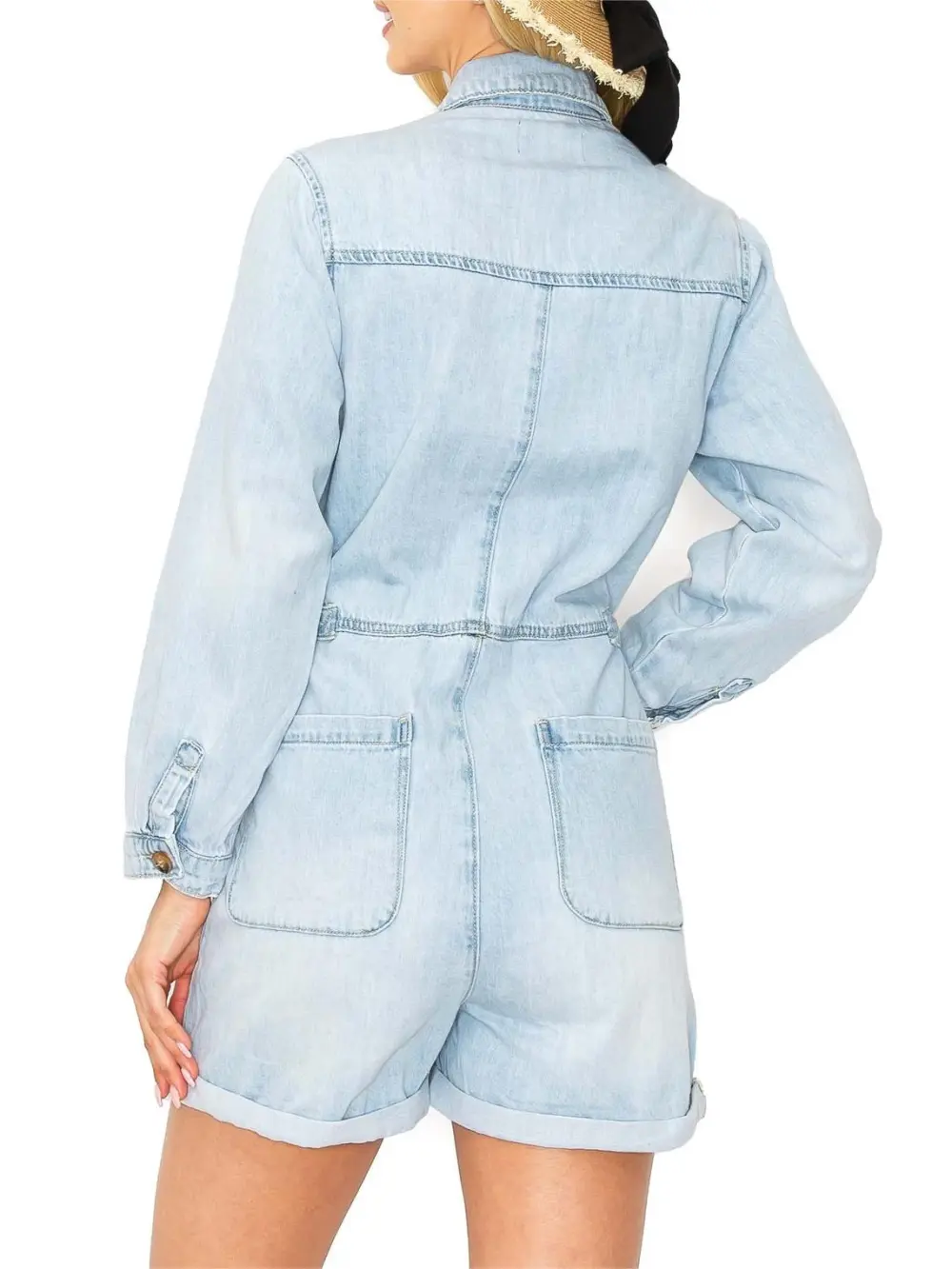 Front Button Long Sleeve Jumpsuit