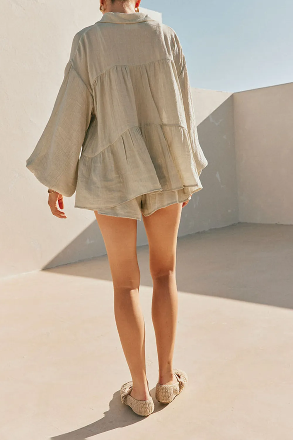 Loose Fit Ruffled Button Up Shirt