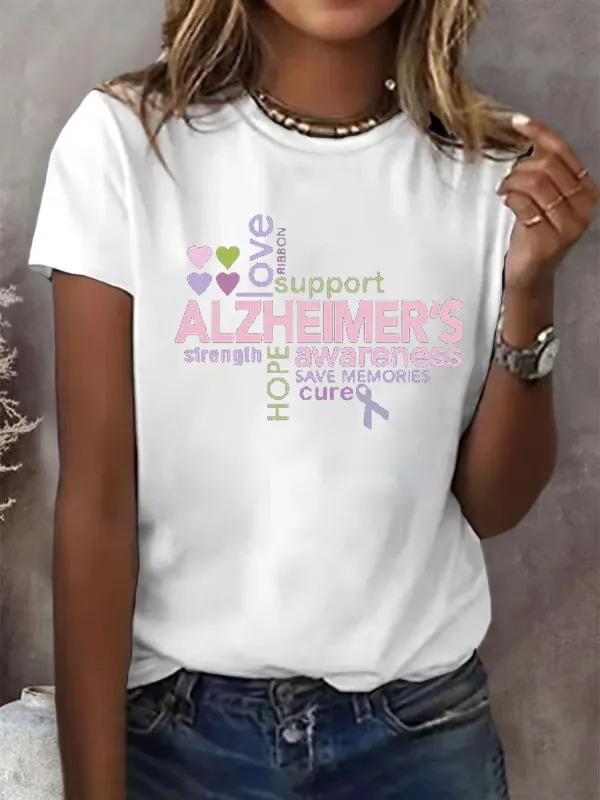 Letter-Printed Round-Neck Casual T-Shirt