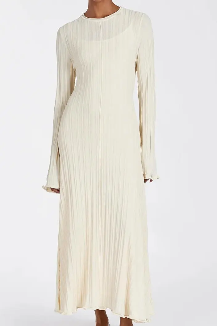 CREAM KNIT MIDI DRESS