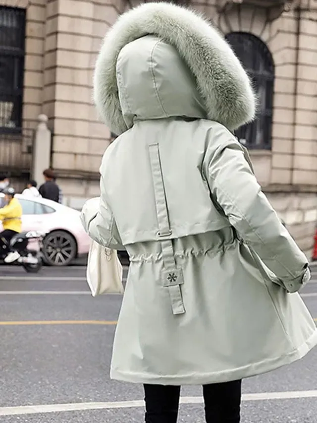 Women's Winter Jacket Winter Coat Parka Hoodie Jacket School Outdoor Street Winter Fall Long Coat Regular Fit Warm Breathable Simple Casual Daily Comfortable Jacket Long Sleeve Solid Color Pure Color