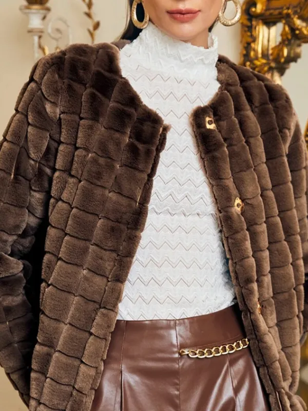 Casual Crew Neck Teddy Jacket