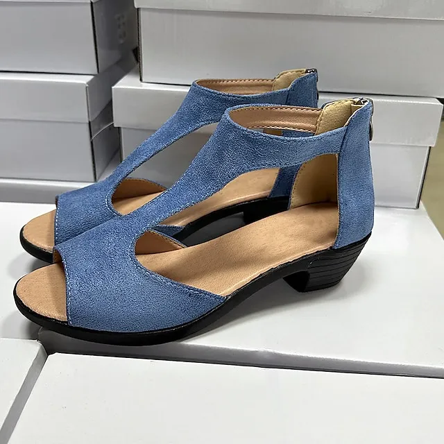 Women's Sandals Sexy Shoes Gladiator Sandals Roman Sandals Plus Size Wedding Daily Club Summer Zipper Block Heel Chunky Heel Cuban Heel Peep Toe Sexy Casual Suede Zipper Solid Color Blue