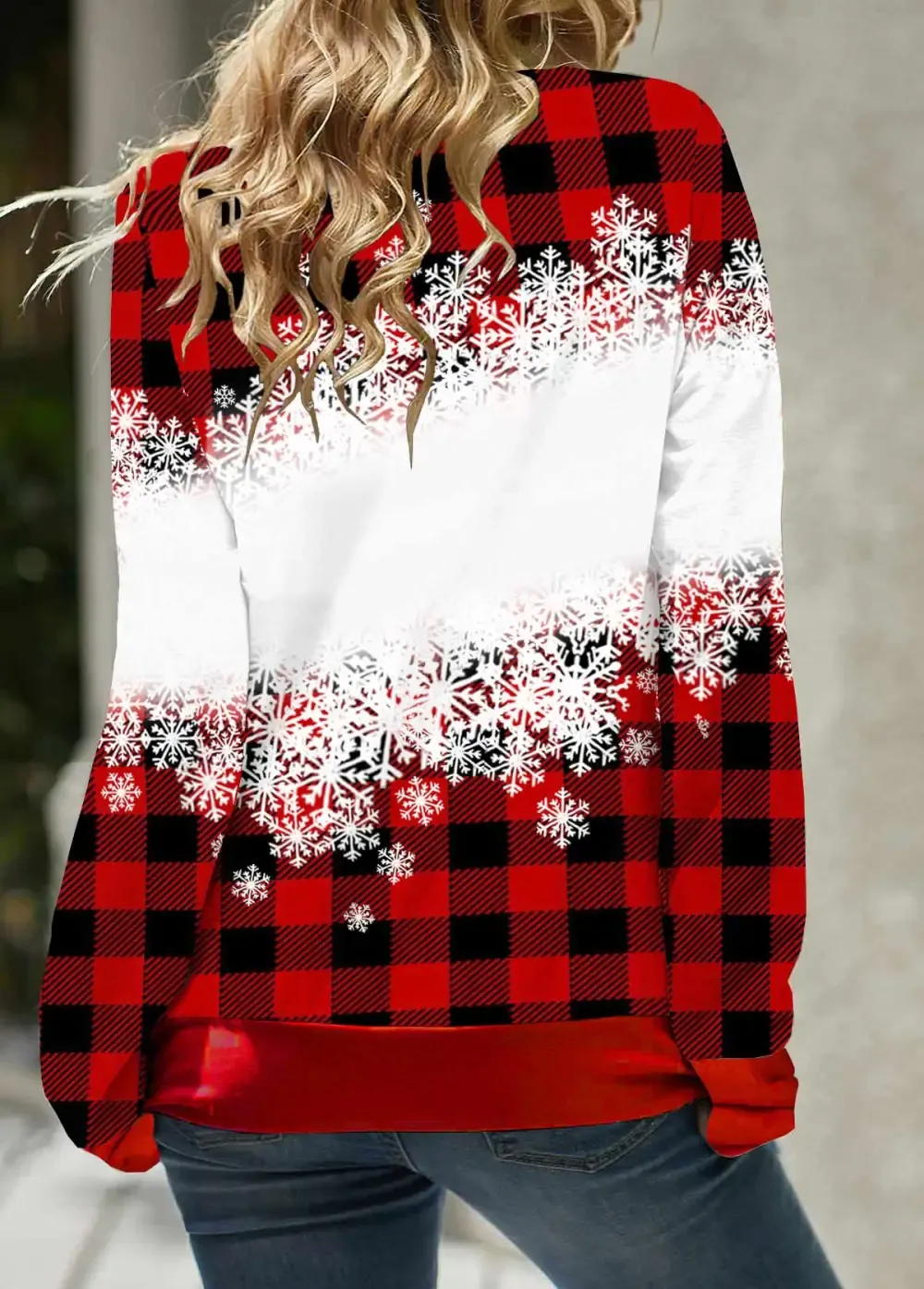 Drawstring Christmas Snowman Print Red Sweatshirt