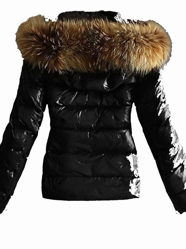 Women's Winter Jacket Winter Coat Parka Warm Breathable Outdoor Daily Wear Going out Pocket Fur Collar Zipper Hoodie Active Fashion Comfortable Street Style Solid Color Regular Fit Outerwear Long