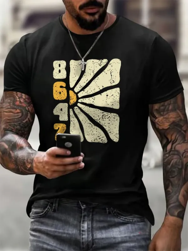Men'S T-Shirt Men'S Vintage Flower 86 47 Printed T-Shirt Digital Flower Print Pure Cotton Short Sleeve