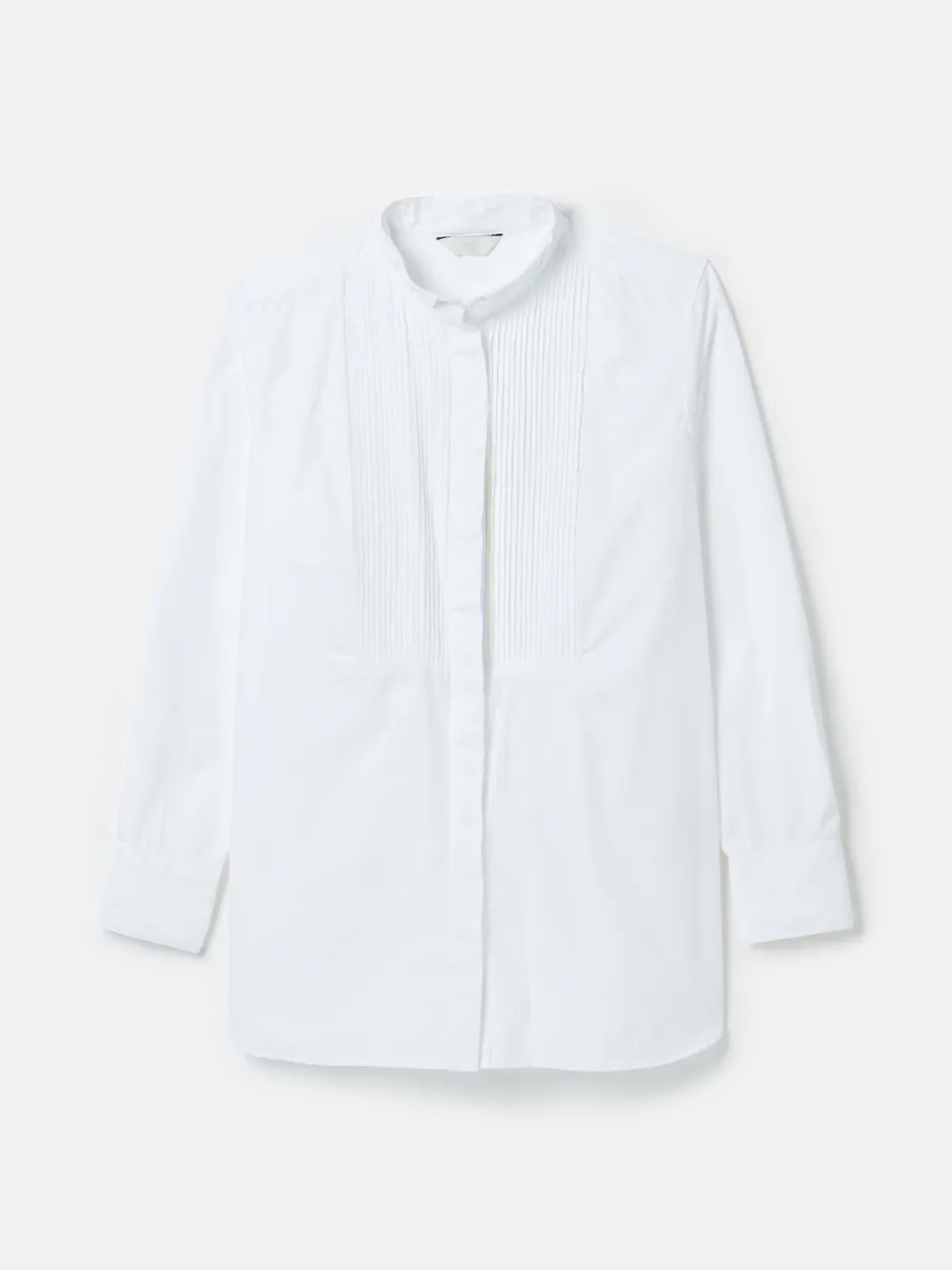 Long Sleeve White Pleated Tuxedo-Style Shirt