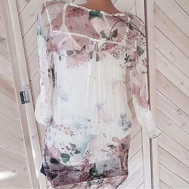 Women's Shirt Blouse Floral White Purple Orange Button Print Long Sleeve Daily Going out Weekend Streetwear Holiday Casual Shirt Collar Regular Fit Summer Spring Fall