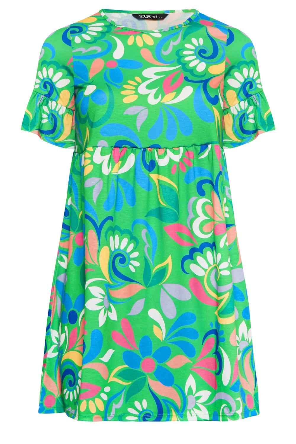 YOURS Curve Green Floral Print Smock Tunic Dress