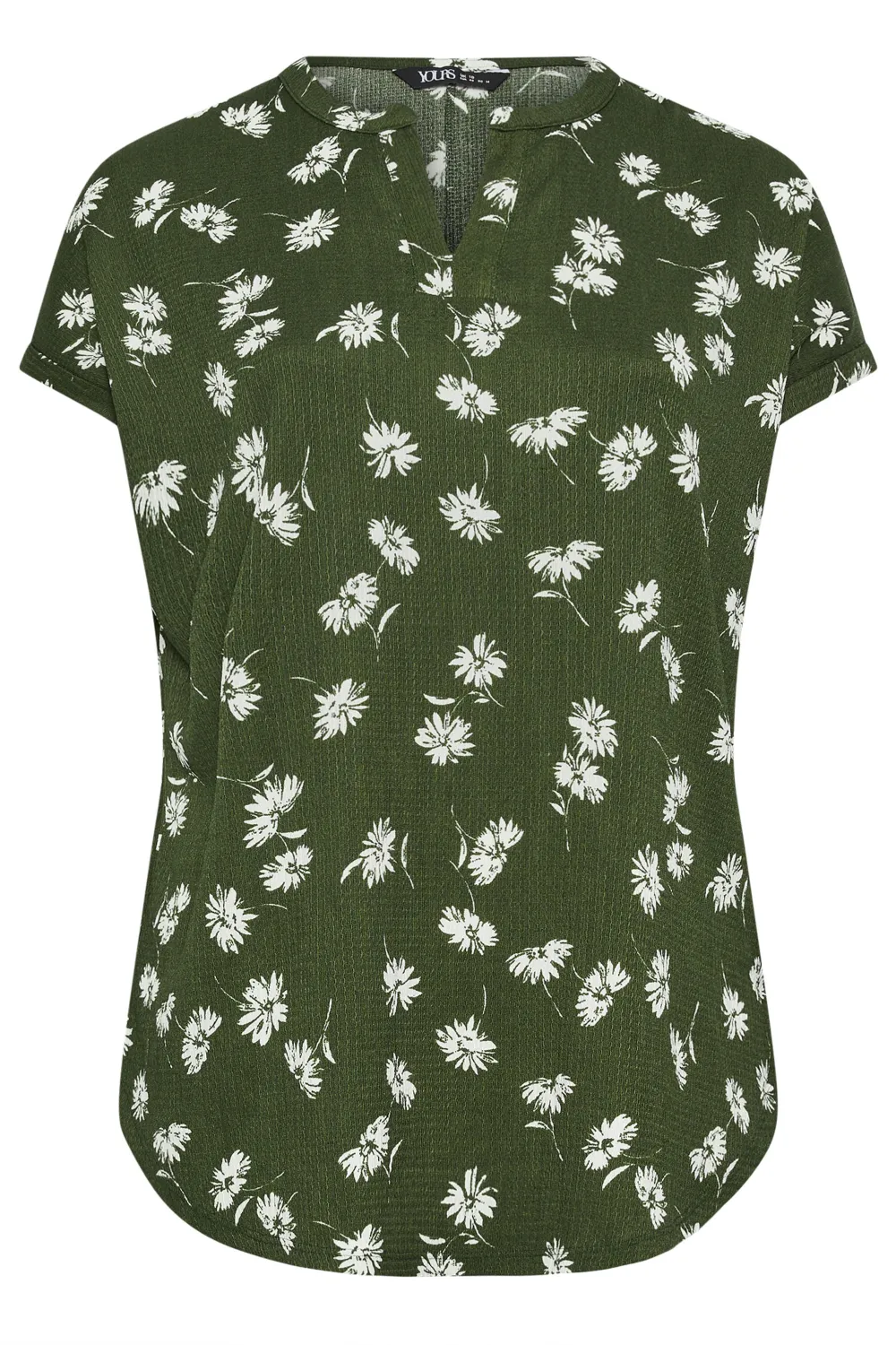 YOURS Curve Khaki Green Floral Print Notch Neck Blouse
