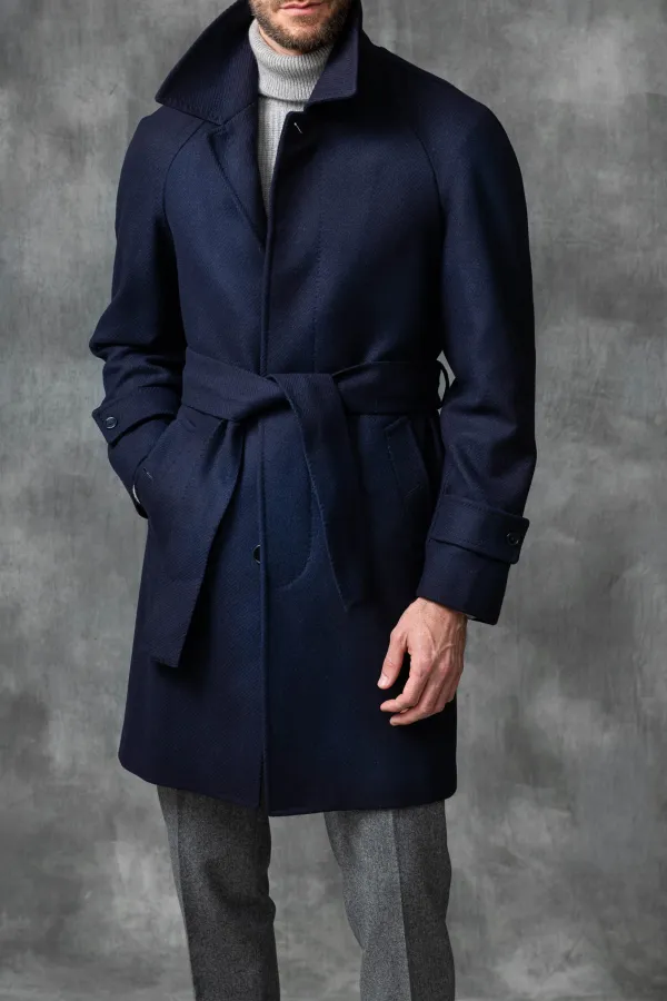 Blue Raglan Coat In  Wool