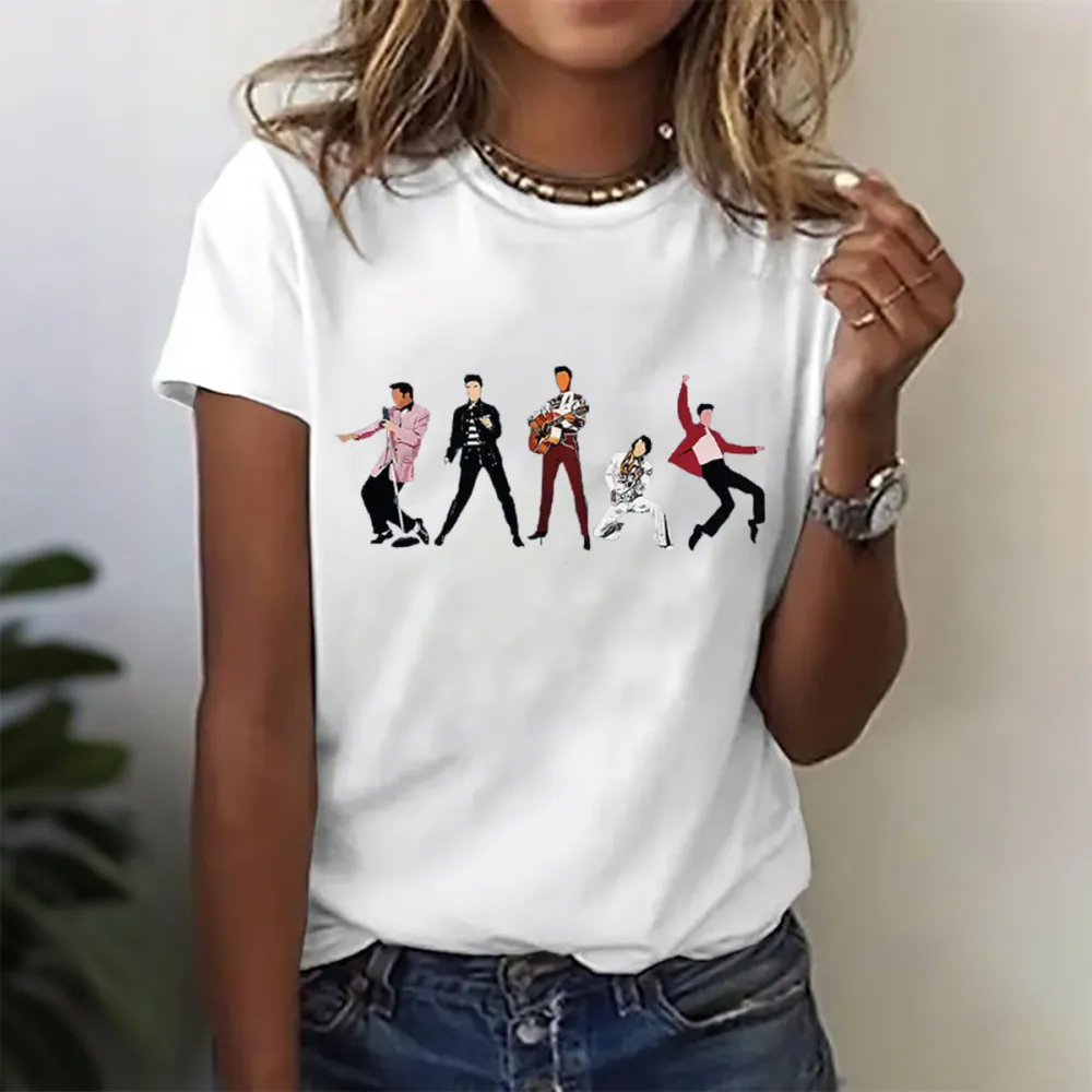 Women's Character Singing Print Short Sleeve Round Neck Cotton T-Shirt