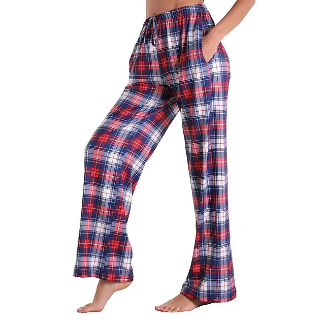 Women's Pajamas Pants Pjs Grid / Plaid Fashion Comfort Sweet Party Home Christmas Cotton Long Pant Pant Summer Spring Light Pink Black
