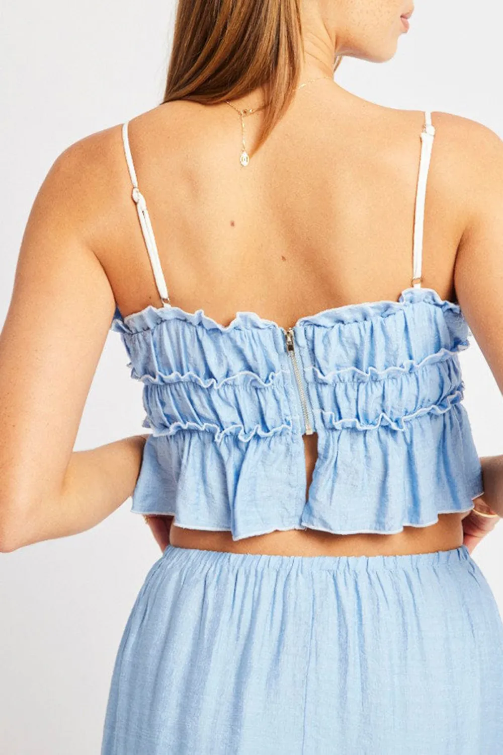 Blue Tiered Cami Top Sleeveless Front Ribbon