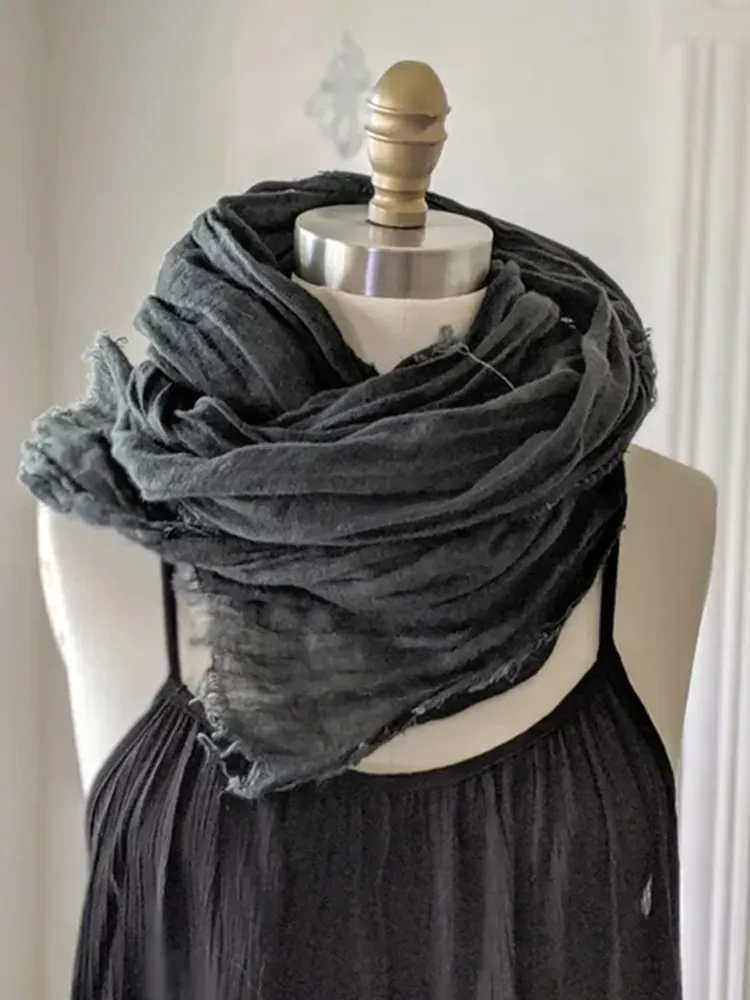 Vintage Solid Pleat Cotton Linen Comfy Shawl