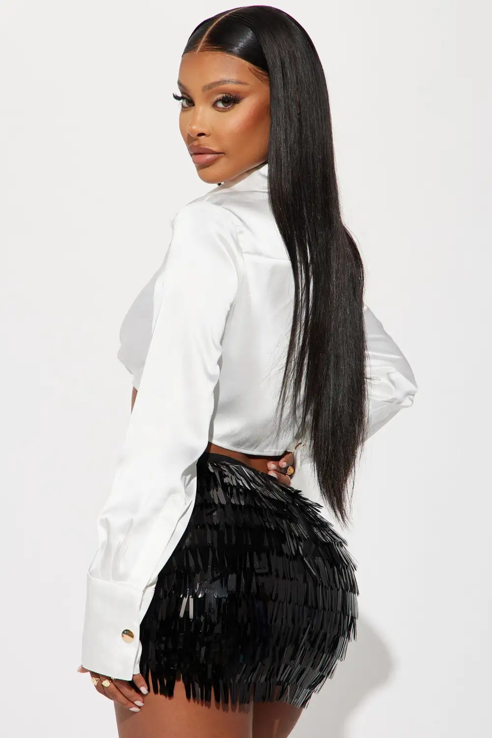 On My Own Cropped Satin Shirt - White