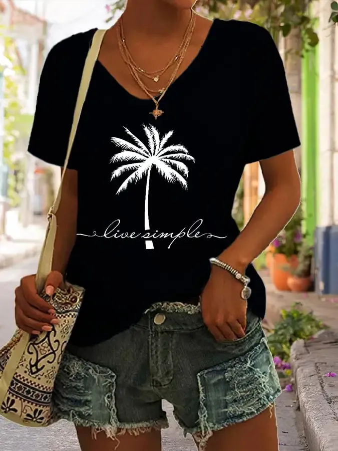 Live Simple Printed Casual Short-Sleeved T-Shirt