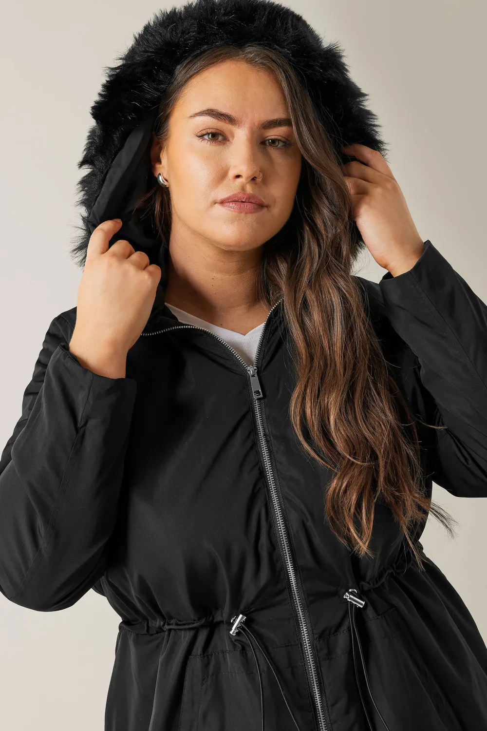 Evans Black Faux Fur Collared Lightweight Coat