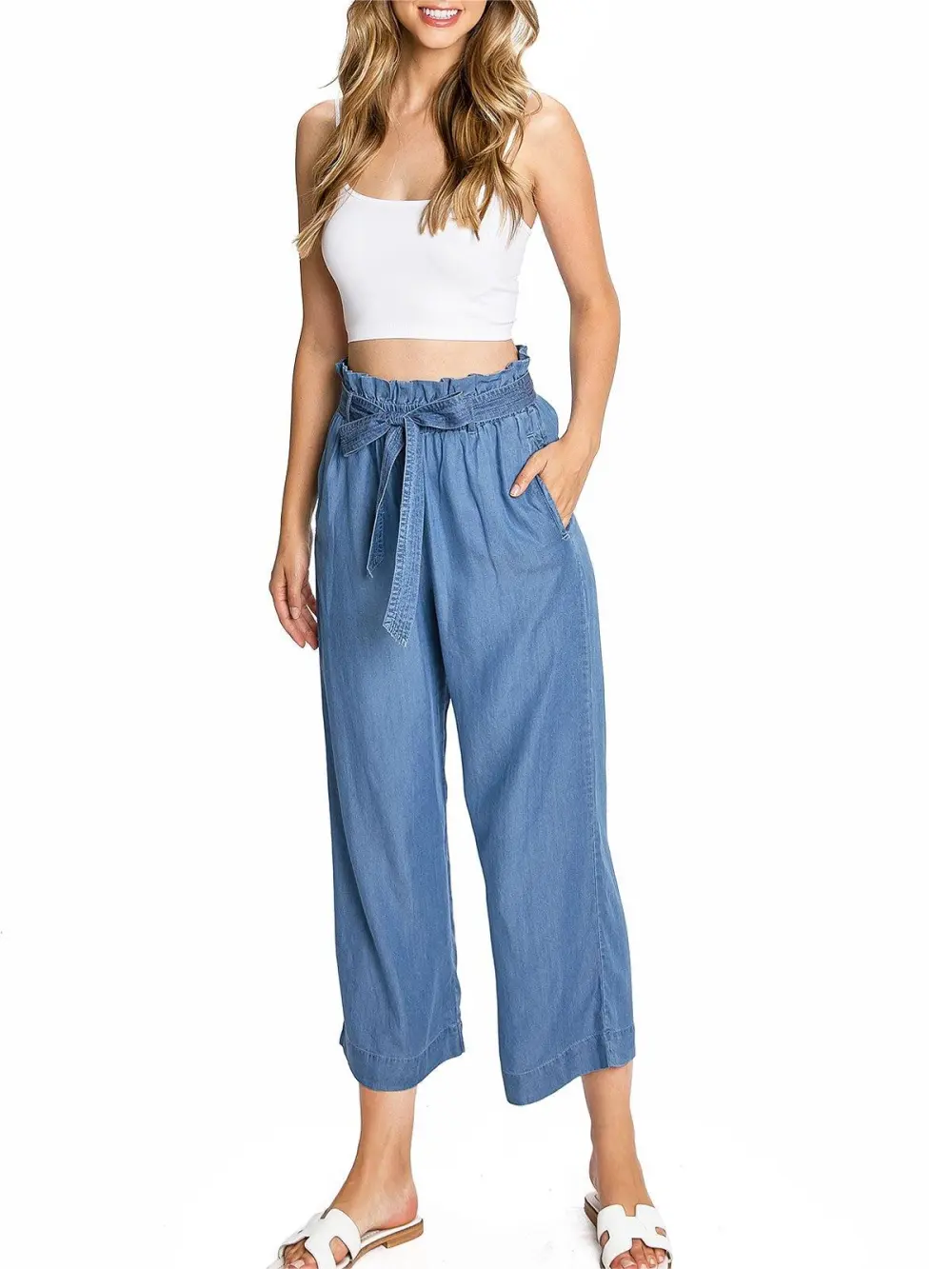Light Blue High - Rise Drawstring Culottes
