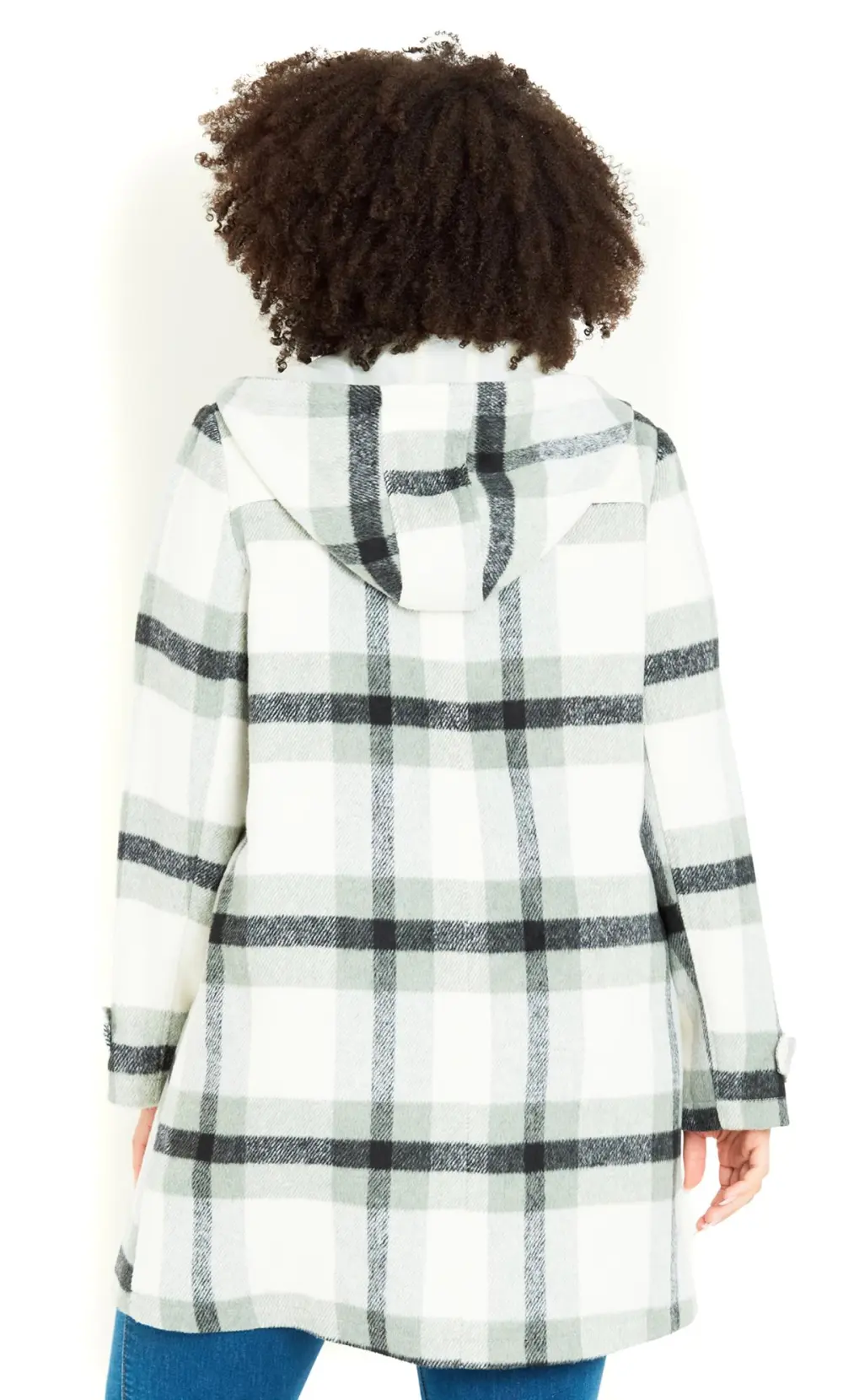 Evans Green Hooded Check Coat