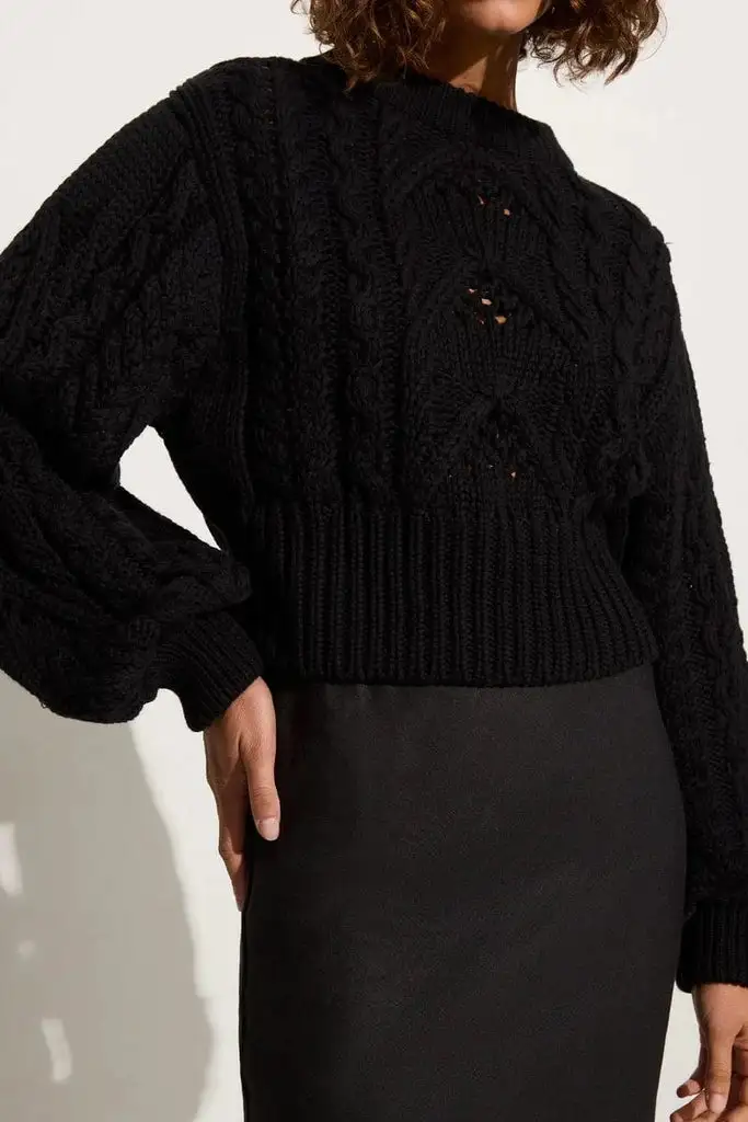 Casual Style Cotton Knit Black Jumper