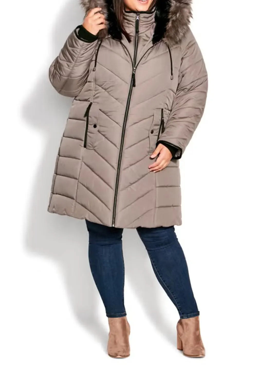 Double Zipper Mid Length Down Jacket