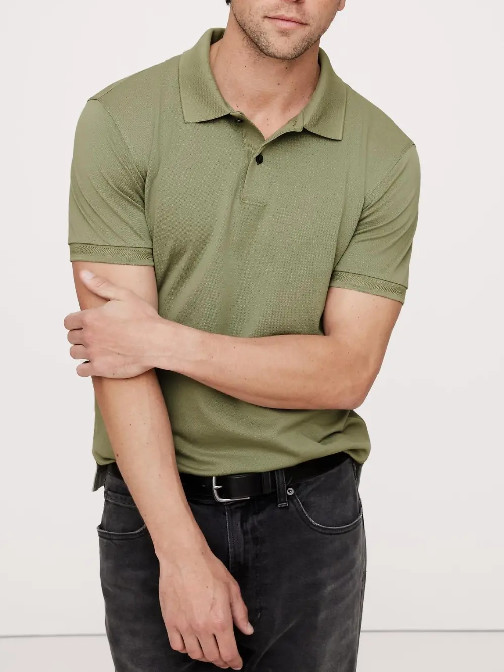 Men's Cotton Stylish Simple Green Sprig Polo Shirt