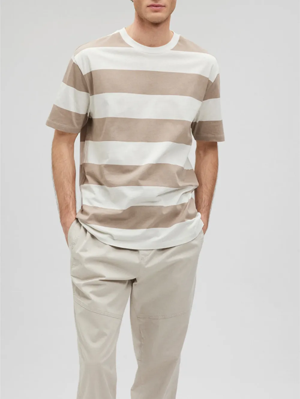Brown - White Striped Short - Sleeve Tee
