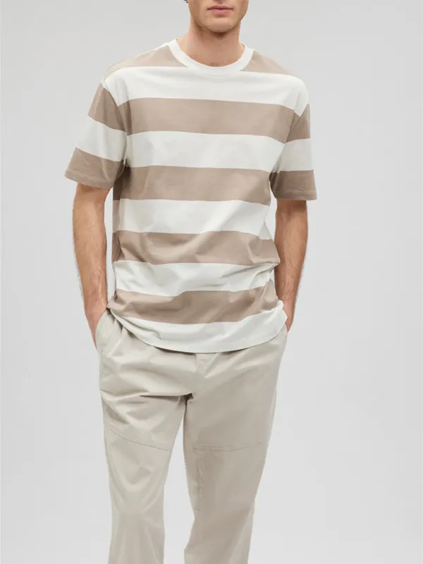 Brown - White Striped Short - Sleeve Tee