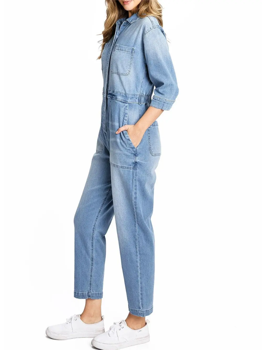 Aviator Relax Denim Utility Coverall Jumpsuit
