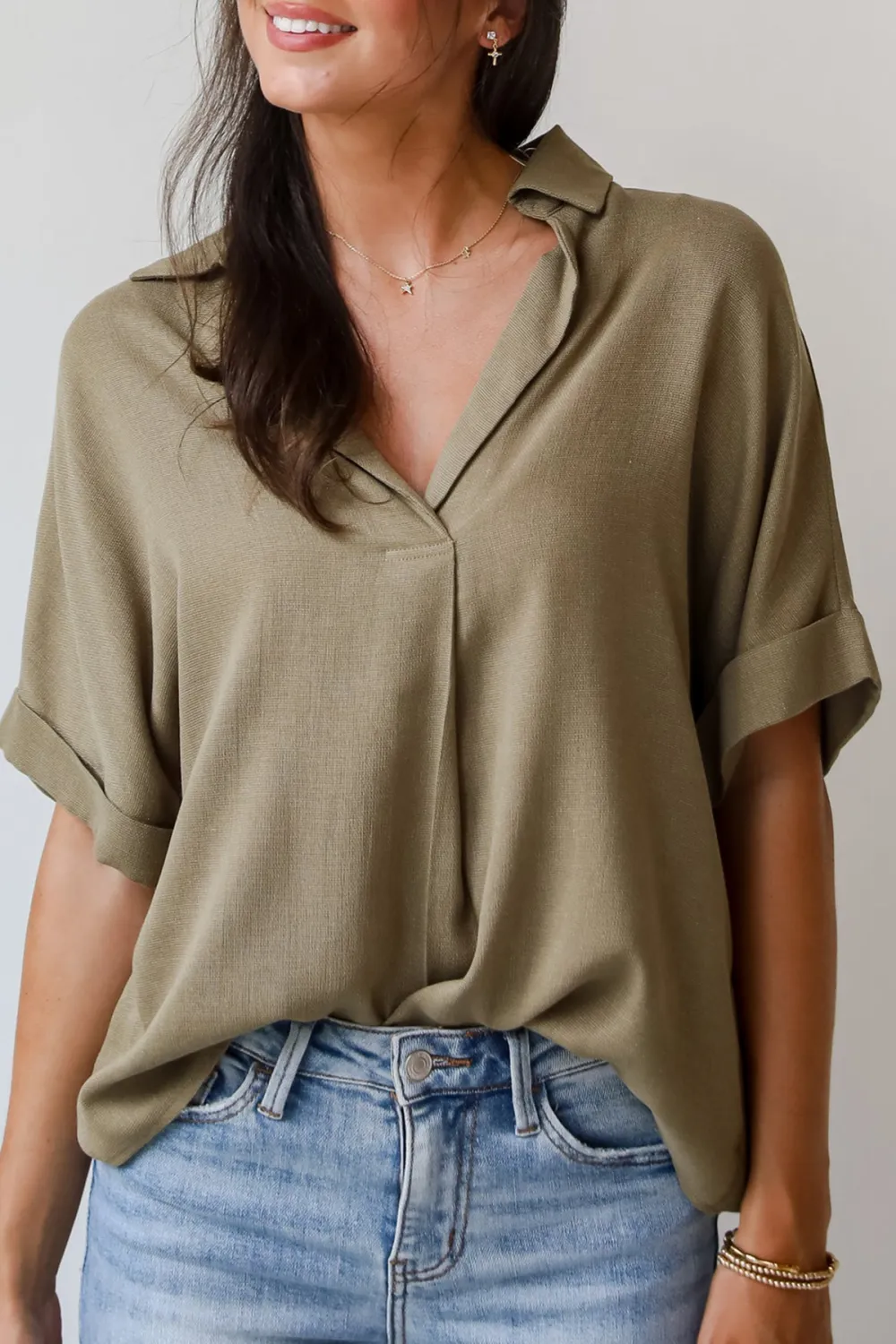 Breezy Fascination Olive Blouse