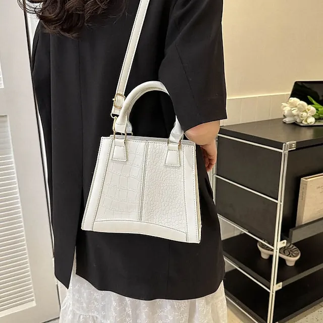 Women's Handbag Shoulder Bag PU Leather Daily Durable Black White Peach