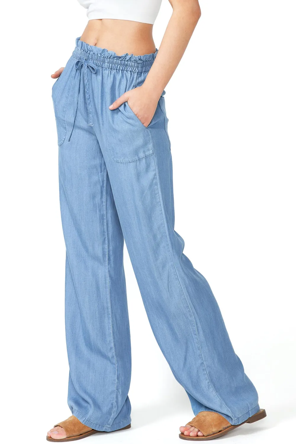 Light Blue Elastic - Waist Wide - Leg Pants