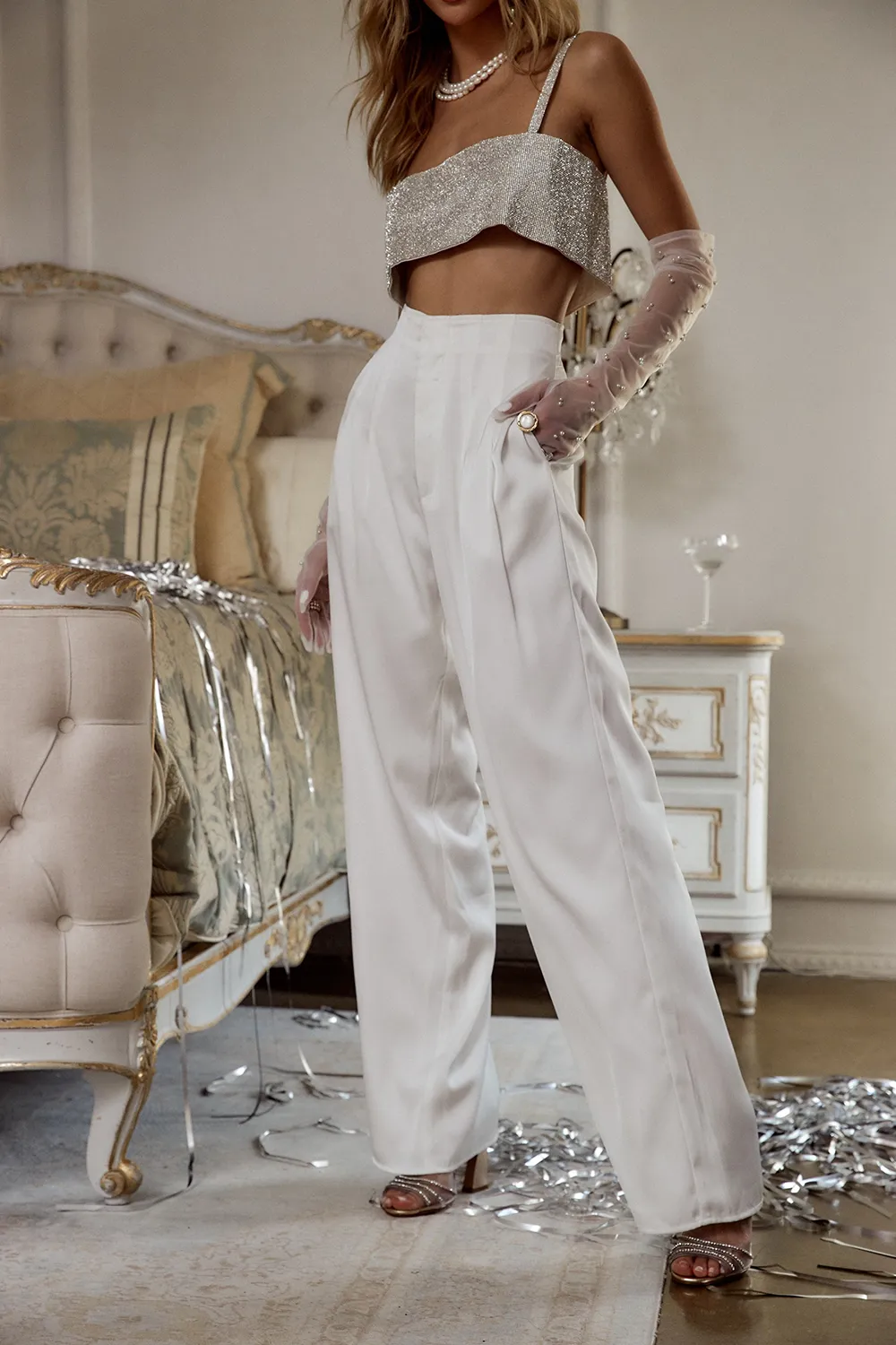 White Satin Trousers