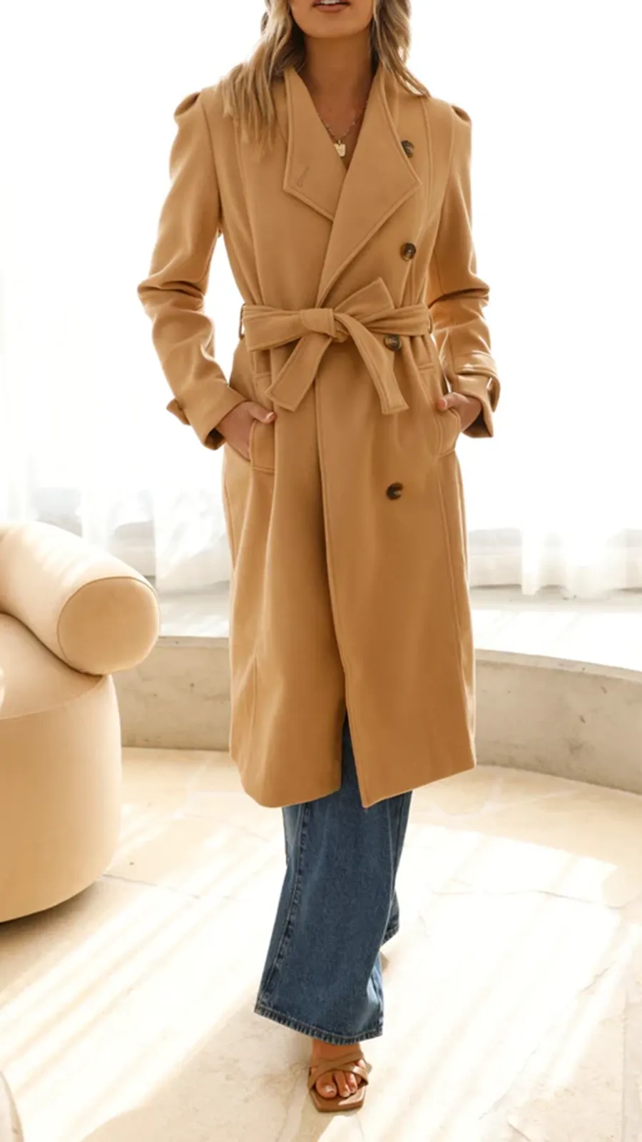 Elongated Button-Down Wool Jacket