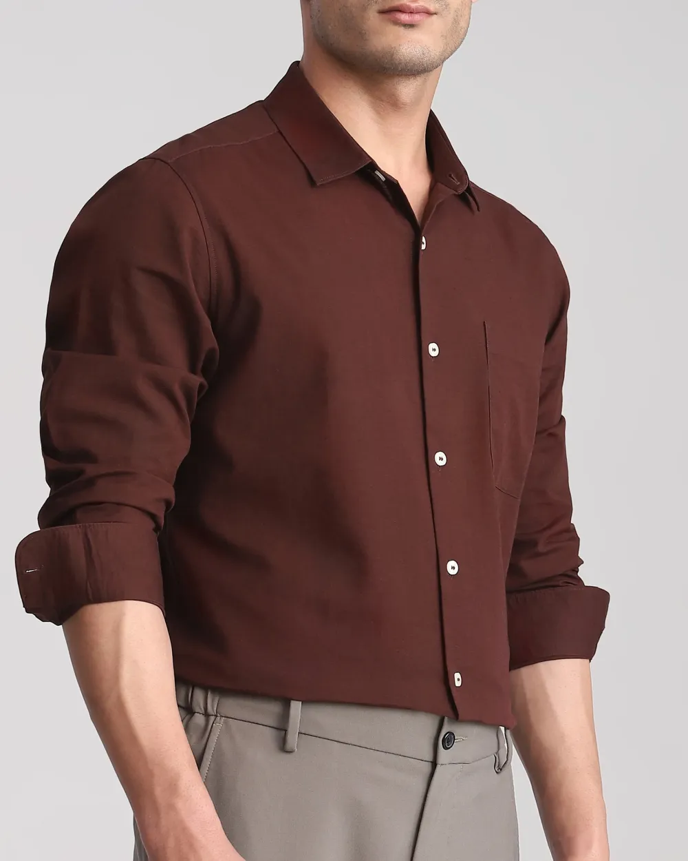 Leisure Simple Daily Slim-Fit Breathable Maroon Shirt