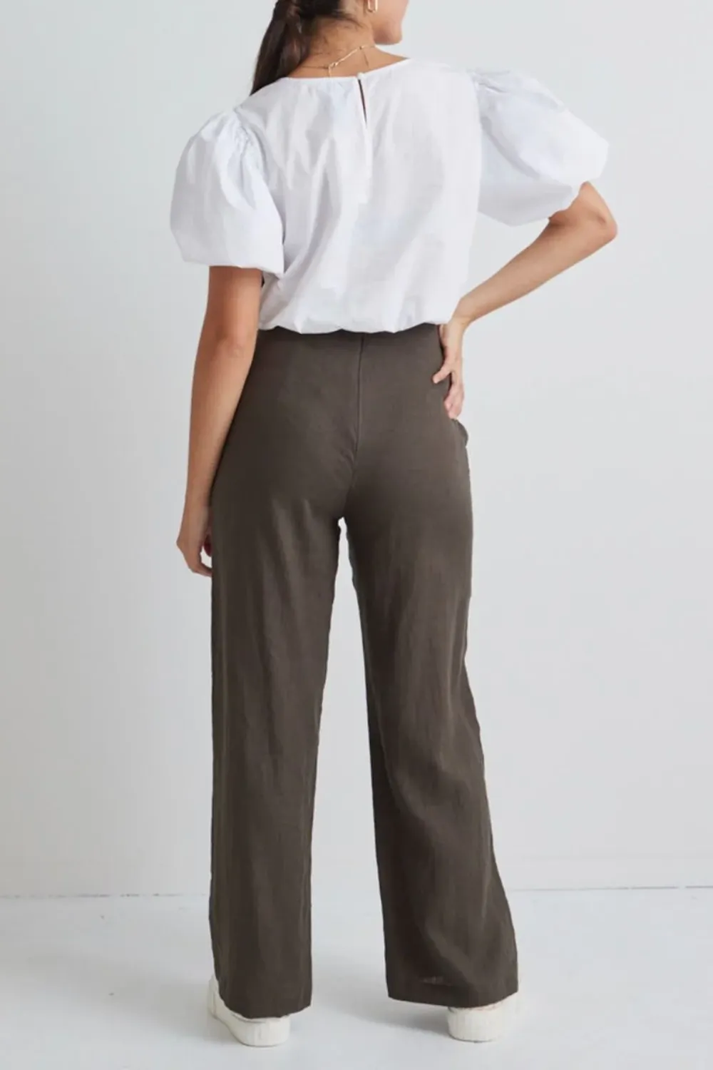 Dark Olive Linen Wide Leg Pant