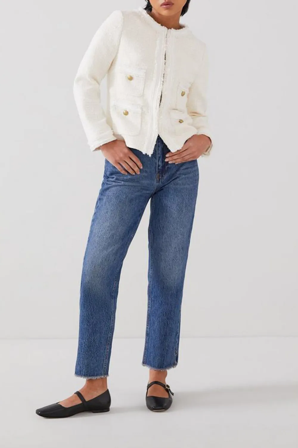 White Tweed Pocket Detail Short Jacket