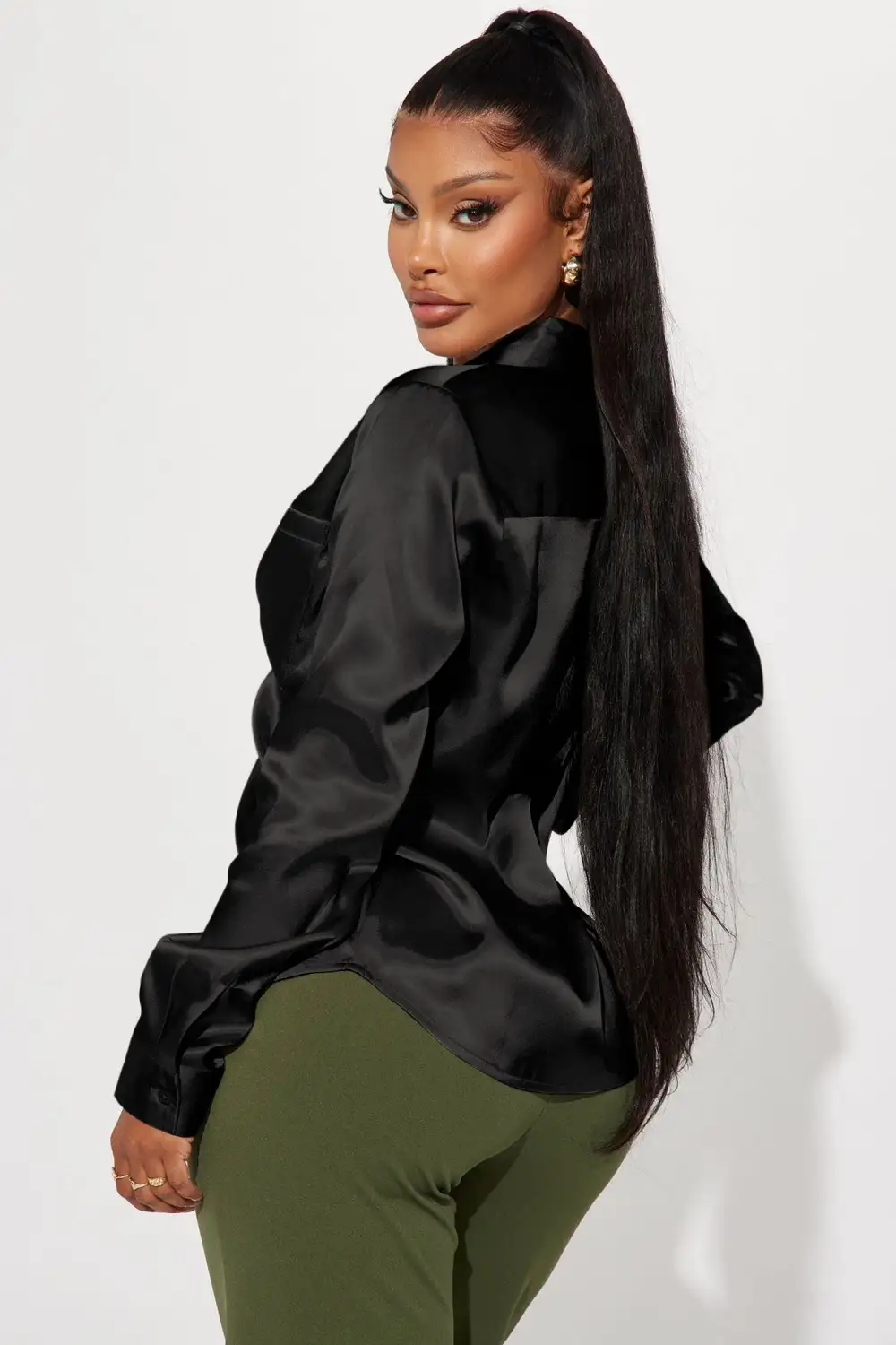 You Better Work Satin Shirt - Black