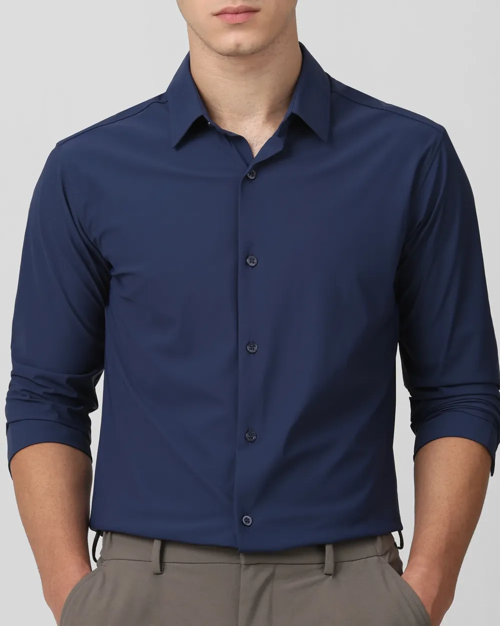 Leisure Soft And Comfortable Slim-Fit Dark Navy Shirt