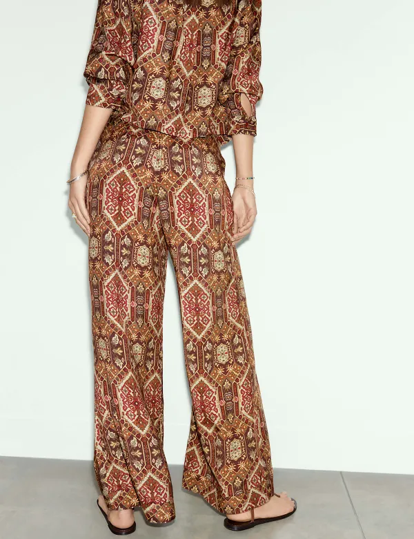 Brown Floral Wide Leg Pants