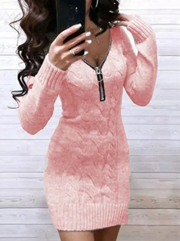 Women‘s Sweater Dress Winter Dress Wine Red Denim Blue Black gray Green Pink Light Gray Light Blue Grey White Long Sleeve Pure Color Jacquard Winter Fall V Neck Casual 2022 S M L XL XXL XXXL