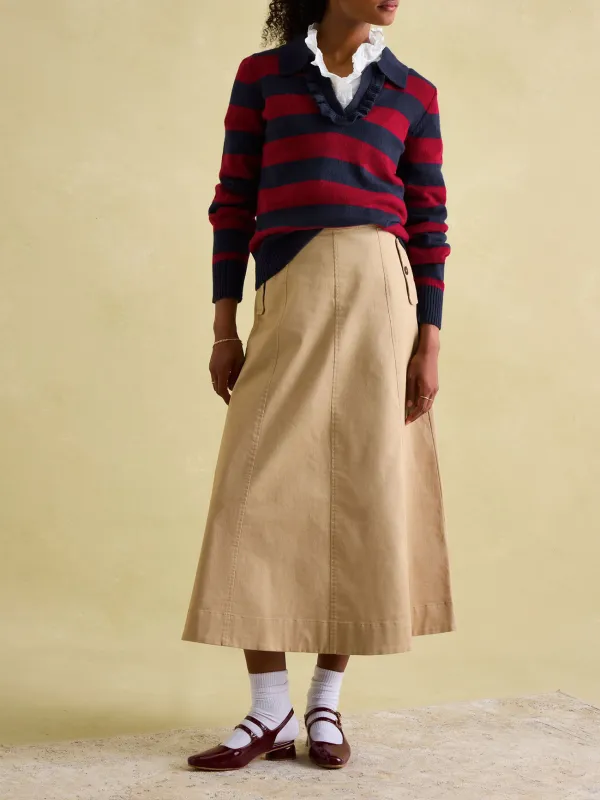 Red/Navy V Neck Stripe Jumper with Collar