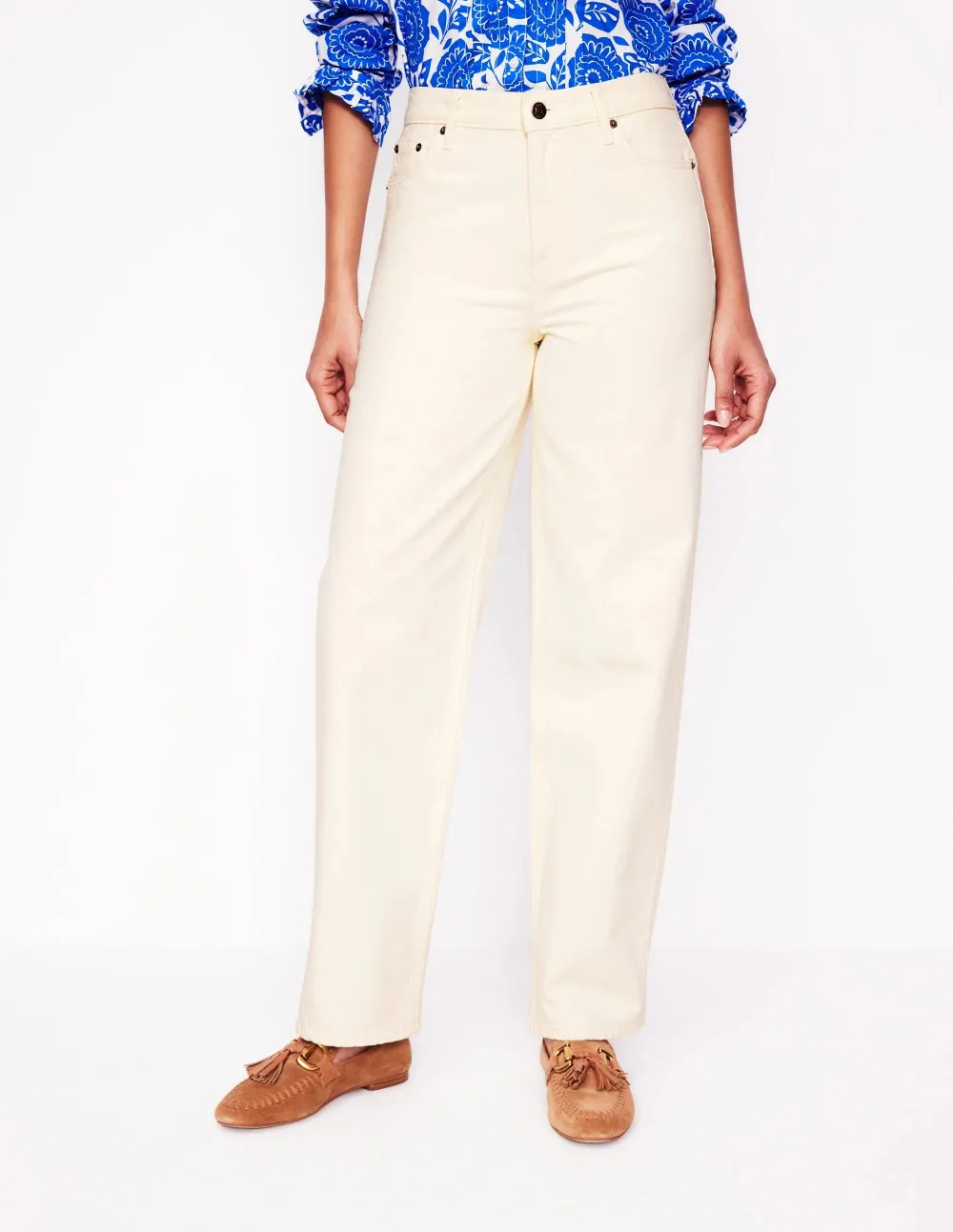 Ecru Mid - Rise Relaxed Jeans