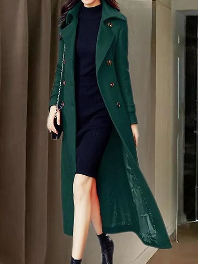 Women's Long Overcoat Winter Coat Single Breasted Trench Coat Thermal Warm Windproof Belted Dress Coat Fall Silm Fit Elegant Lady Coat Classic Jacket Long Sleeve