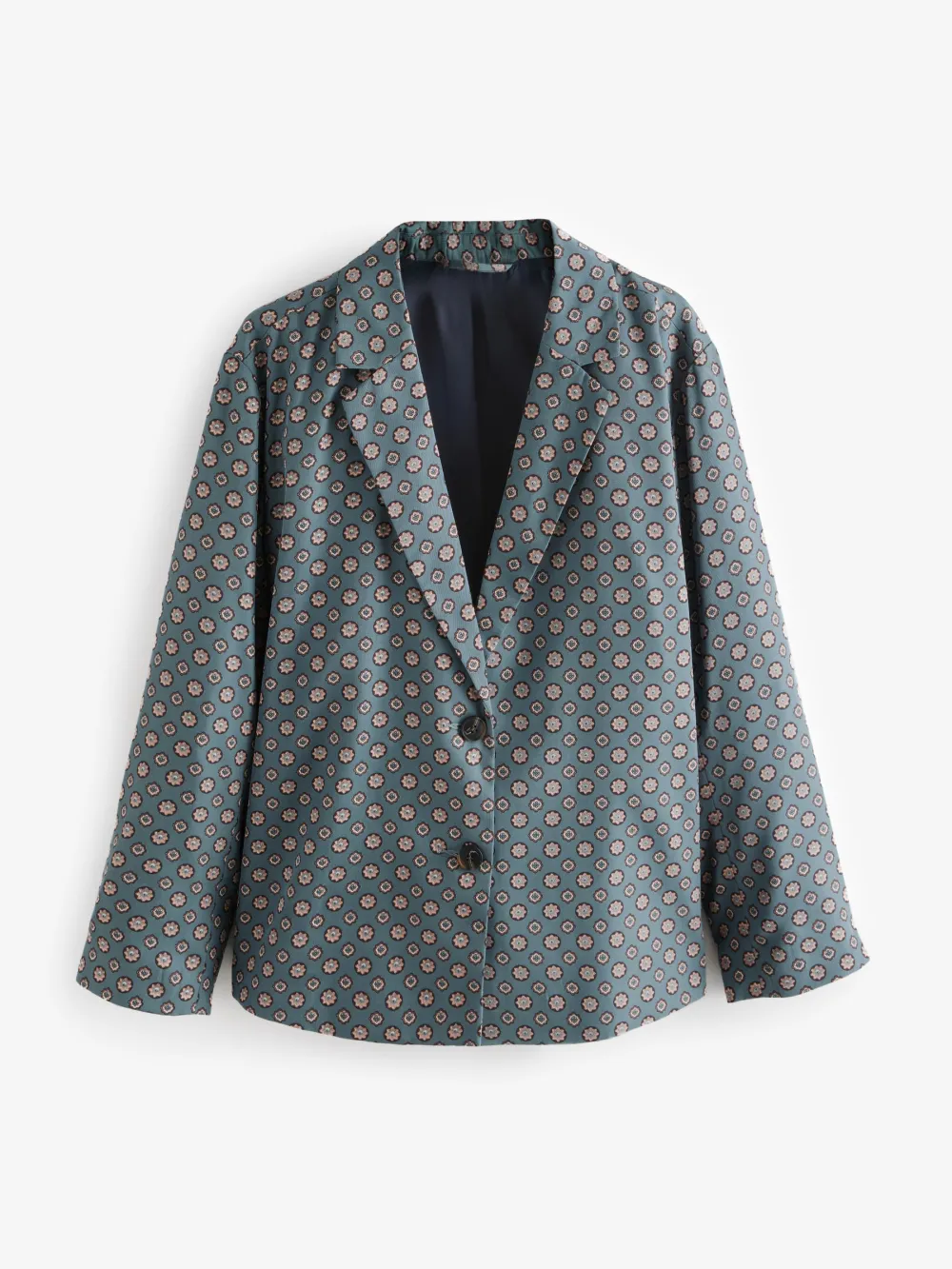 Blue Geometric Printed Loose Single-Breasted Blazer