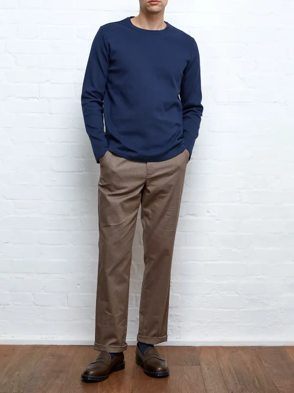 Navy Crew Neck Long Sleeve Plain T-Shirt