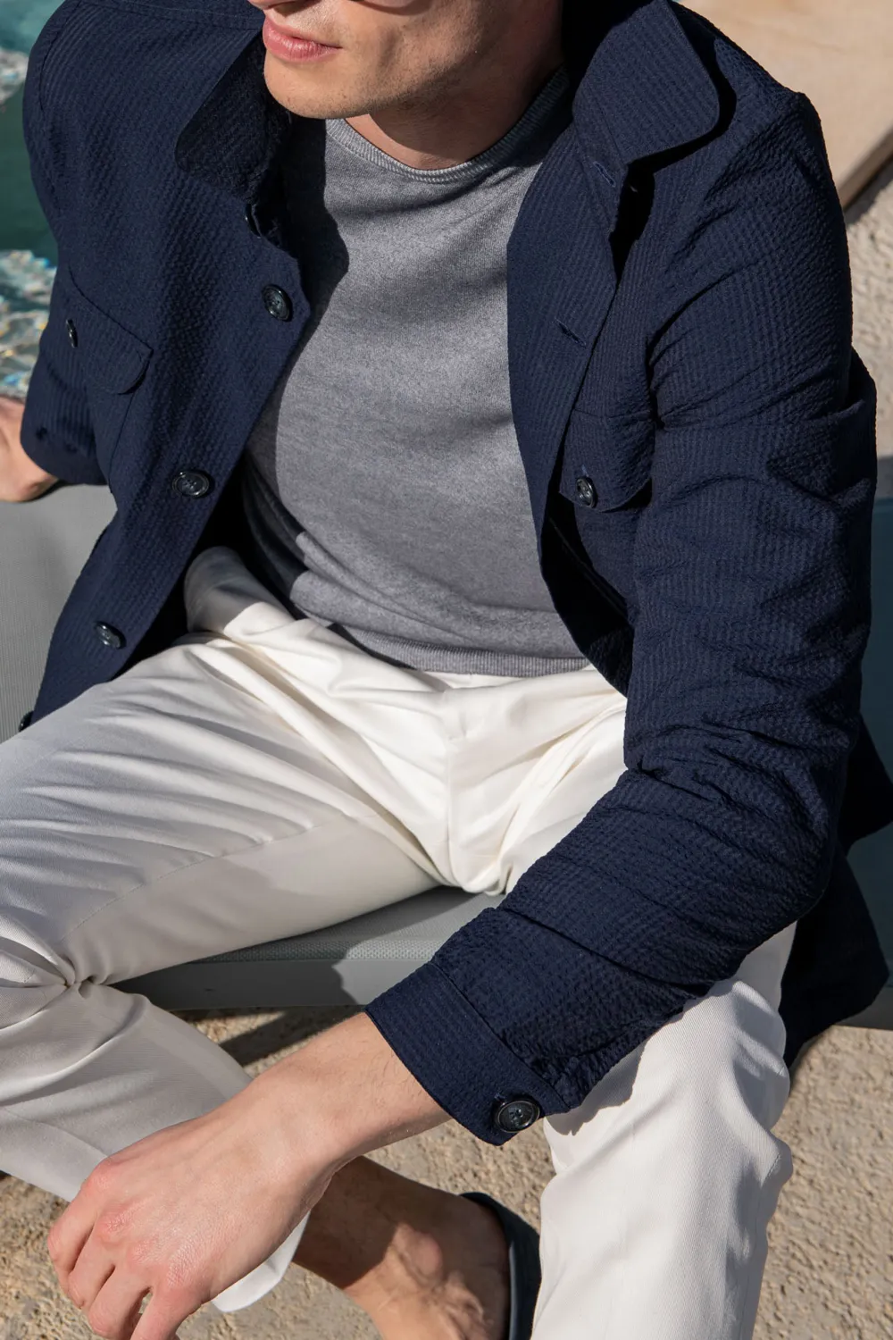 Blue Safari Jacket In  Seersucker