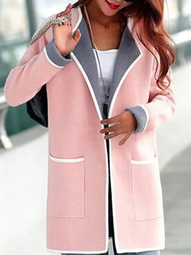Women's Winter Coat Fall Warm Cardigan Stand Collar Trench Coat with Pocket Plain Breathable Street Daily Wear Fashion Casual Loose Fit Outerwear Long Sleeve Pink Rose Red Gray M L XL XXL 3XL 4XL