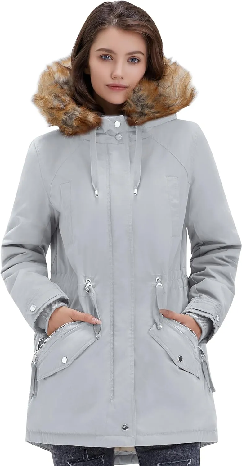 Women's Winter Coats Fleece Lined Parka Jacket Hooded Long Winter Warm Parka Coat with Pockets